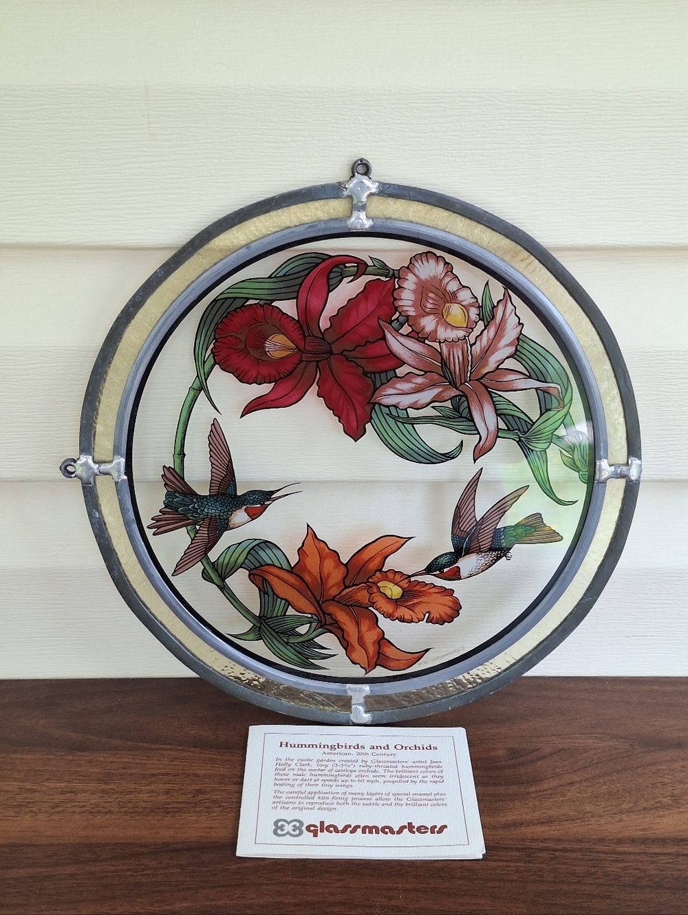 Vtg 1978 Glass Masters Hummingbirds & Orchids 10 Inch Hanging Suncatcher Garden